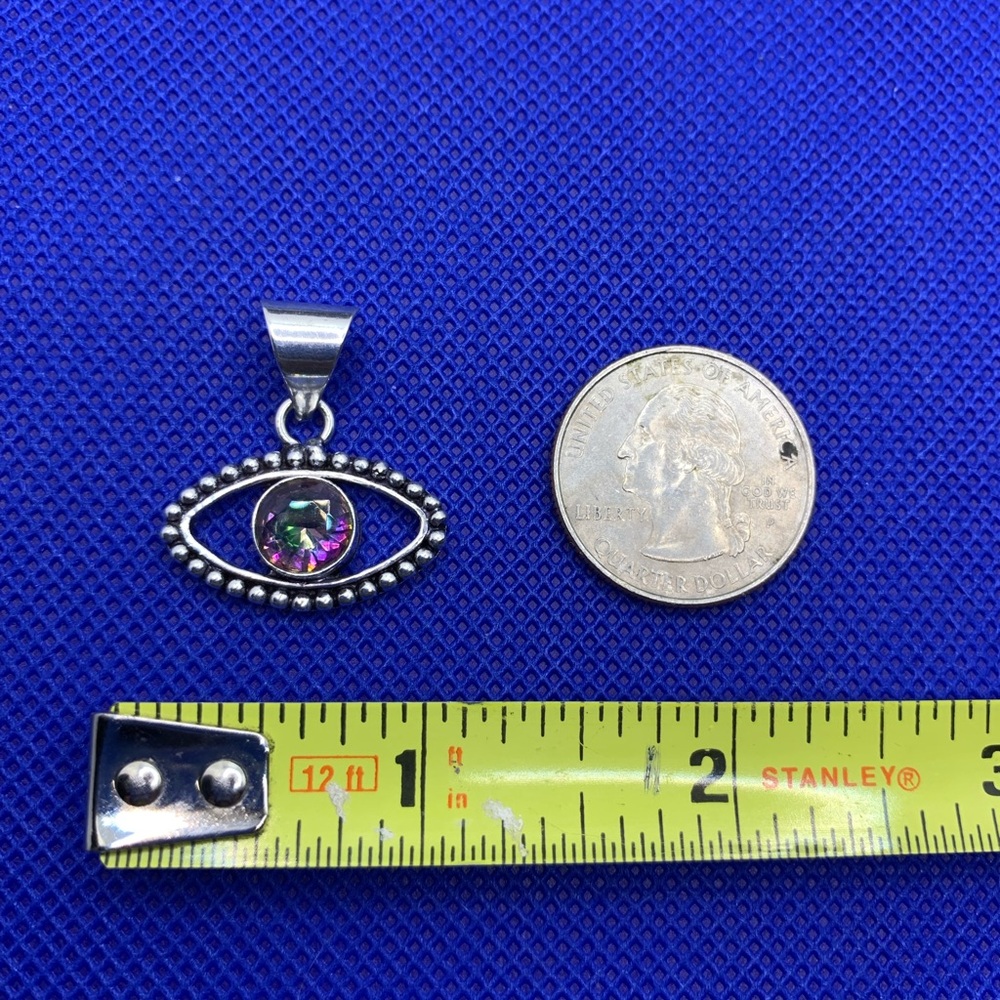 Mystic Topaz Lucky “Evil Eye” Pendant! .925 Sterling Silver Overlay, Handmade! - Picture 16 of 16
